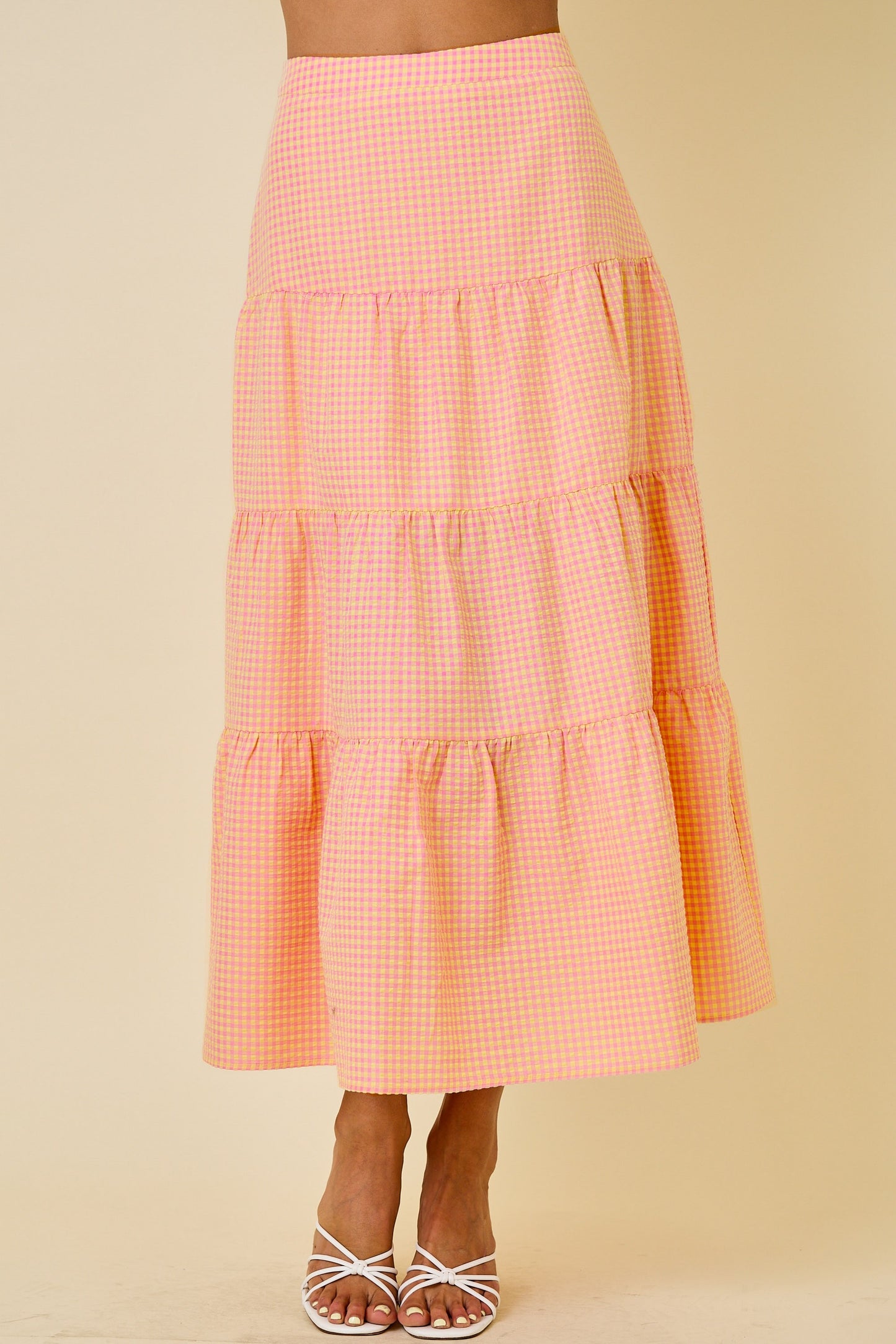 Gingham Tiered Midi Maxi Skirt