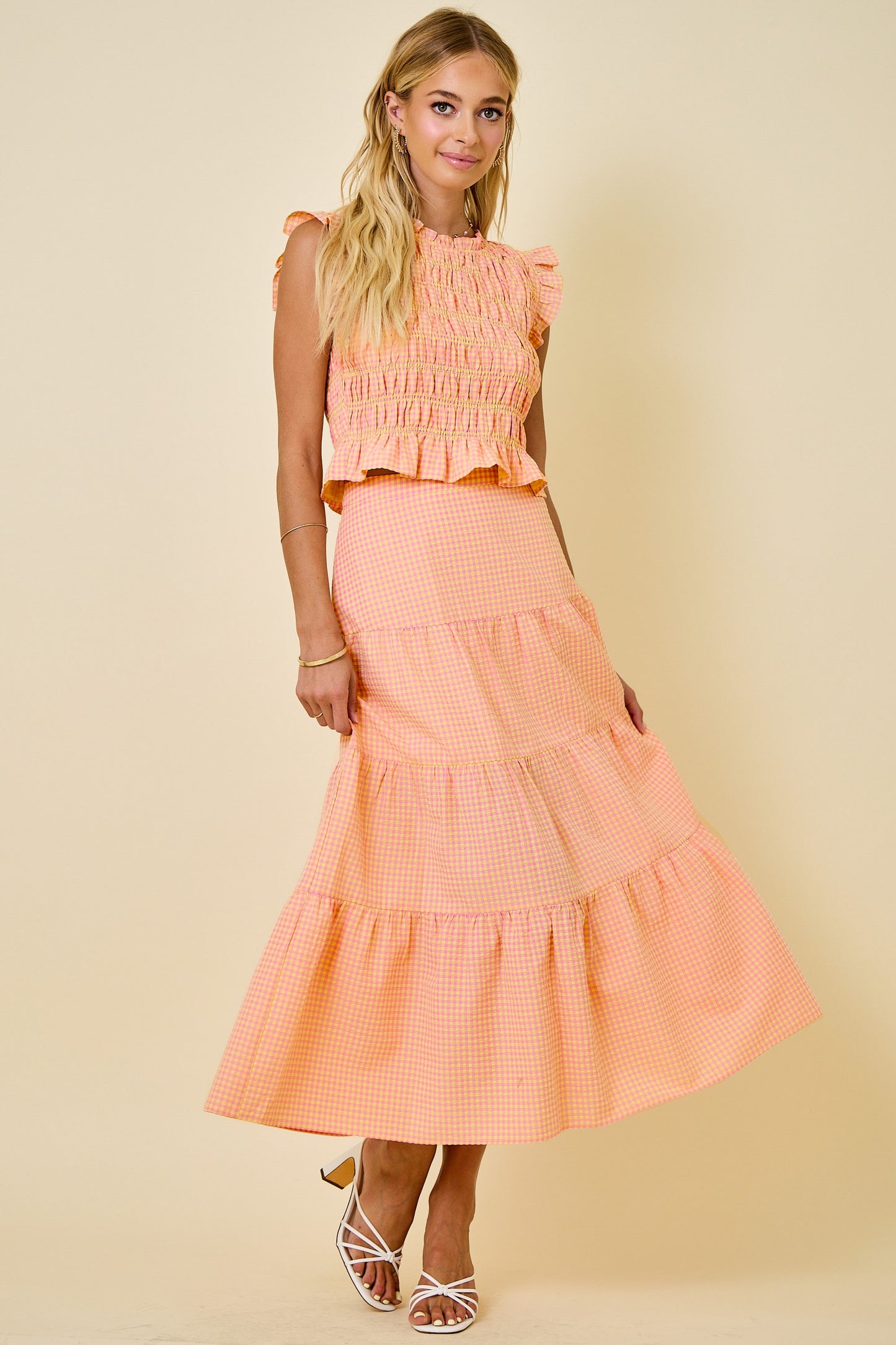 Gingham Tiered Midi Maxi Skirt