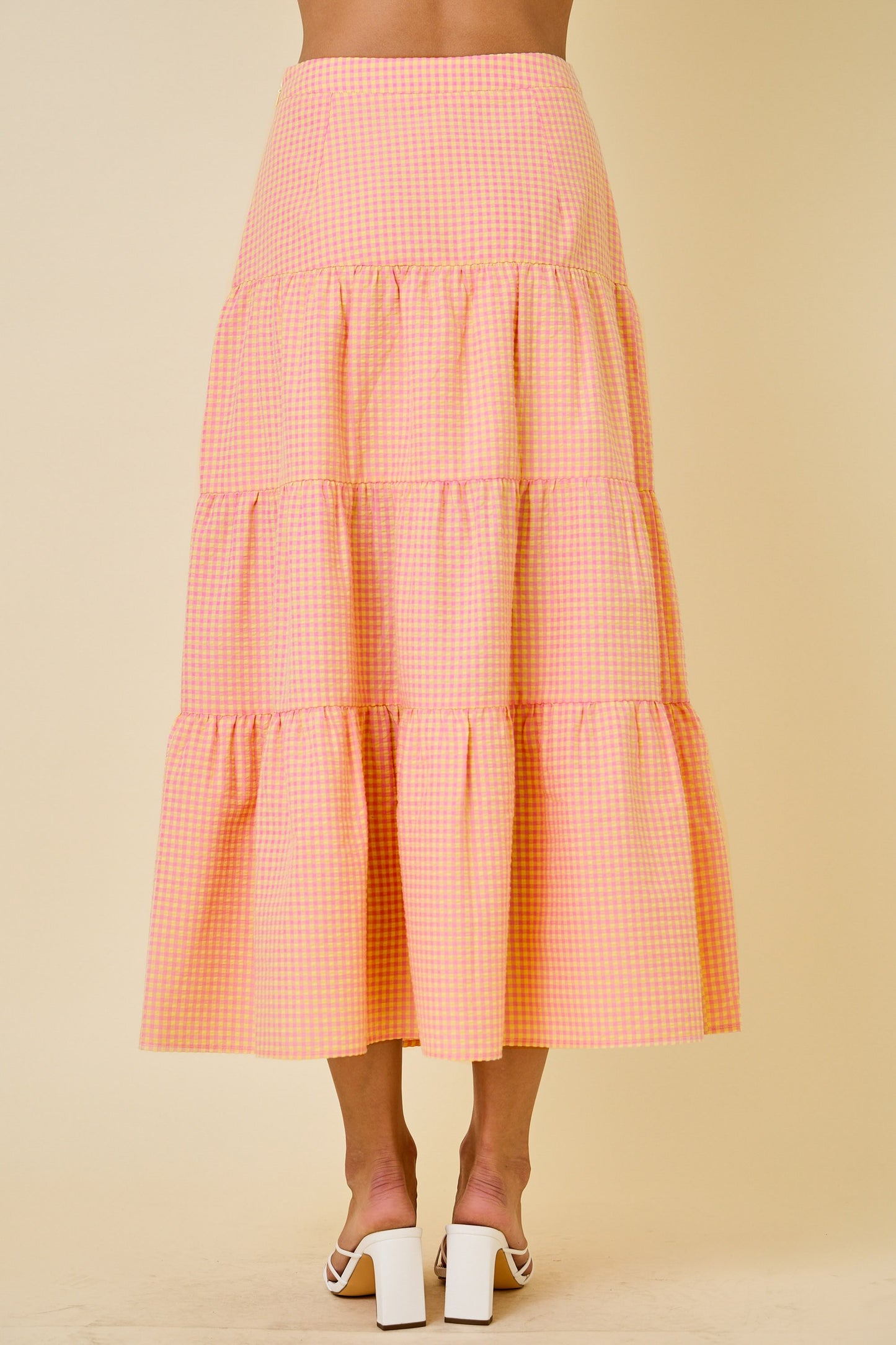 Gingham Tiered Midi Maxi Skirt