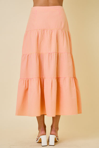 Gingham Tiered Midi Maxi Skirt