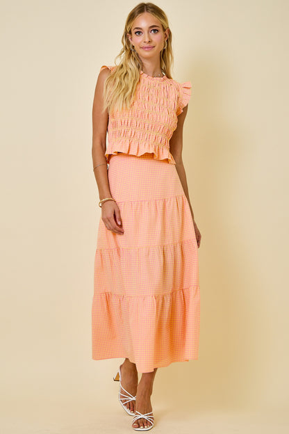 Gingham Tiered Midi Maxi Skirt