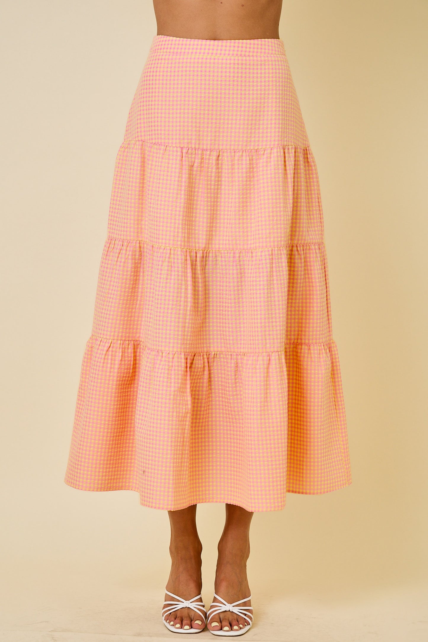 Gingham Tiered Midi Maxi Skirt
