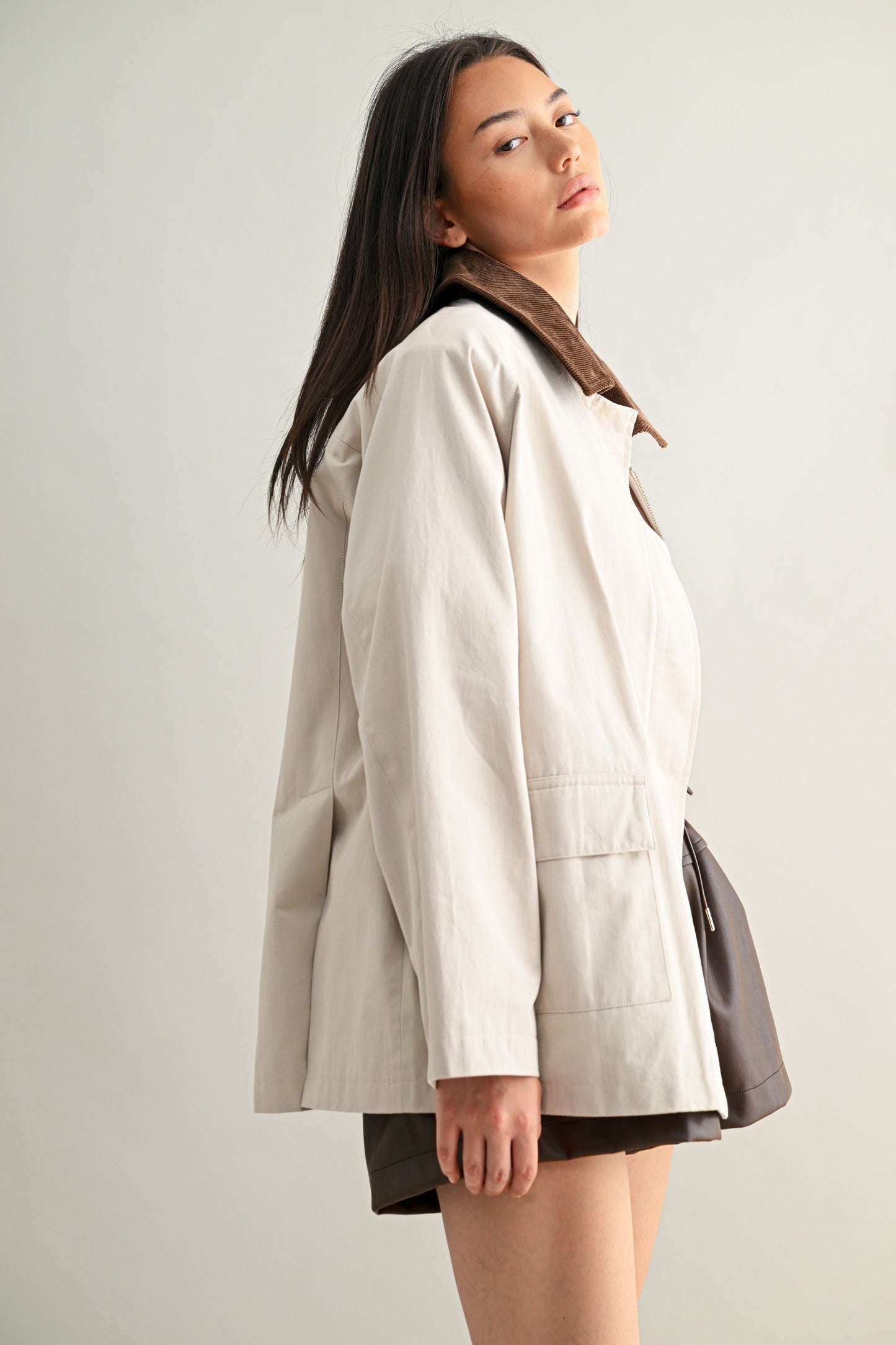 Taupe Collar Oversized Jacket