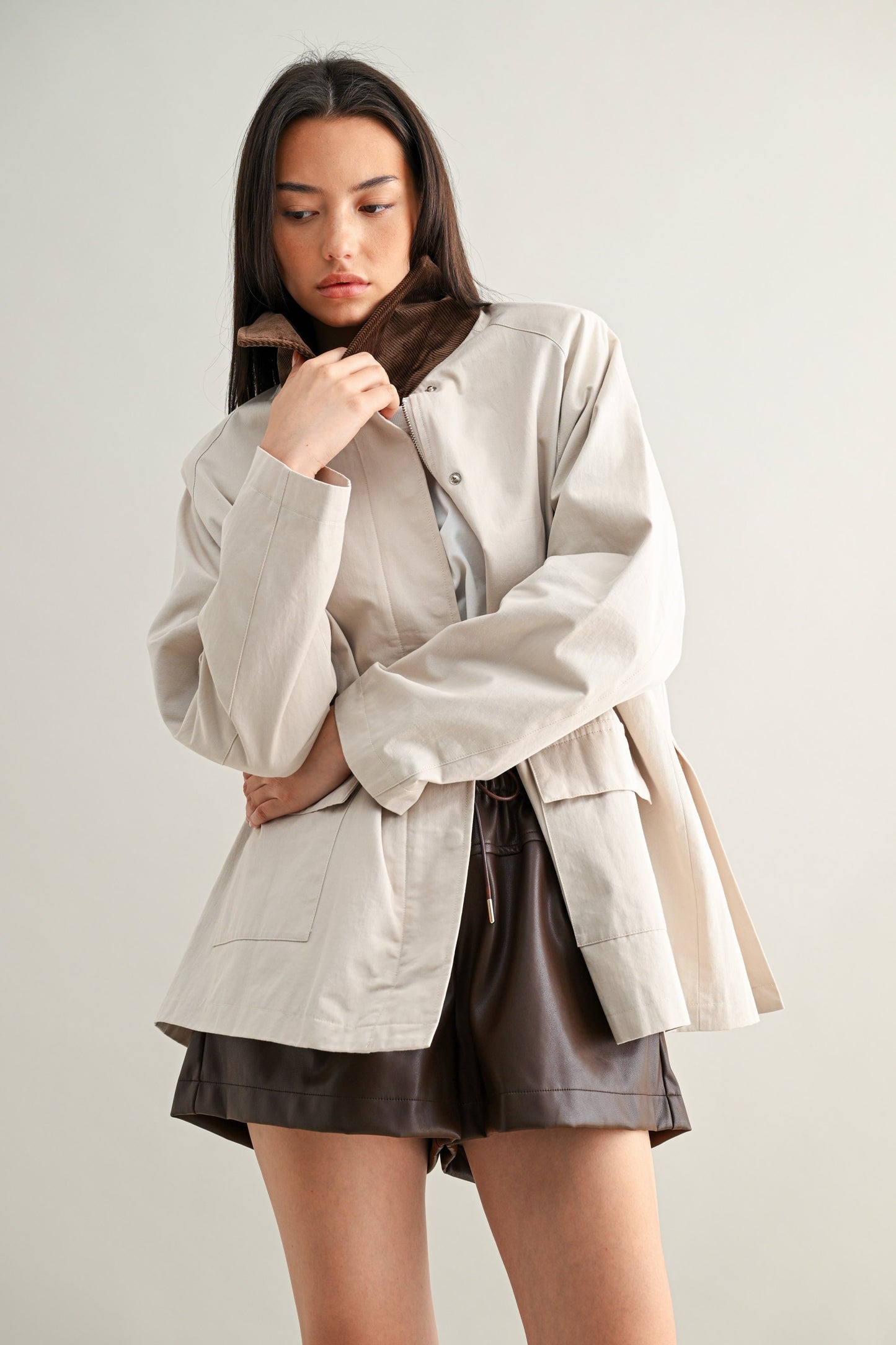 Taupe Collar Oversized Jacket