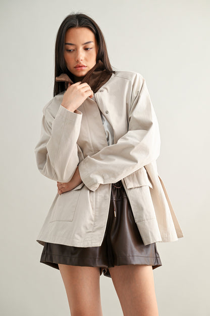 Taupe Collar Oversized Jacket