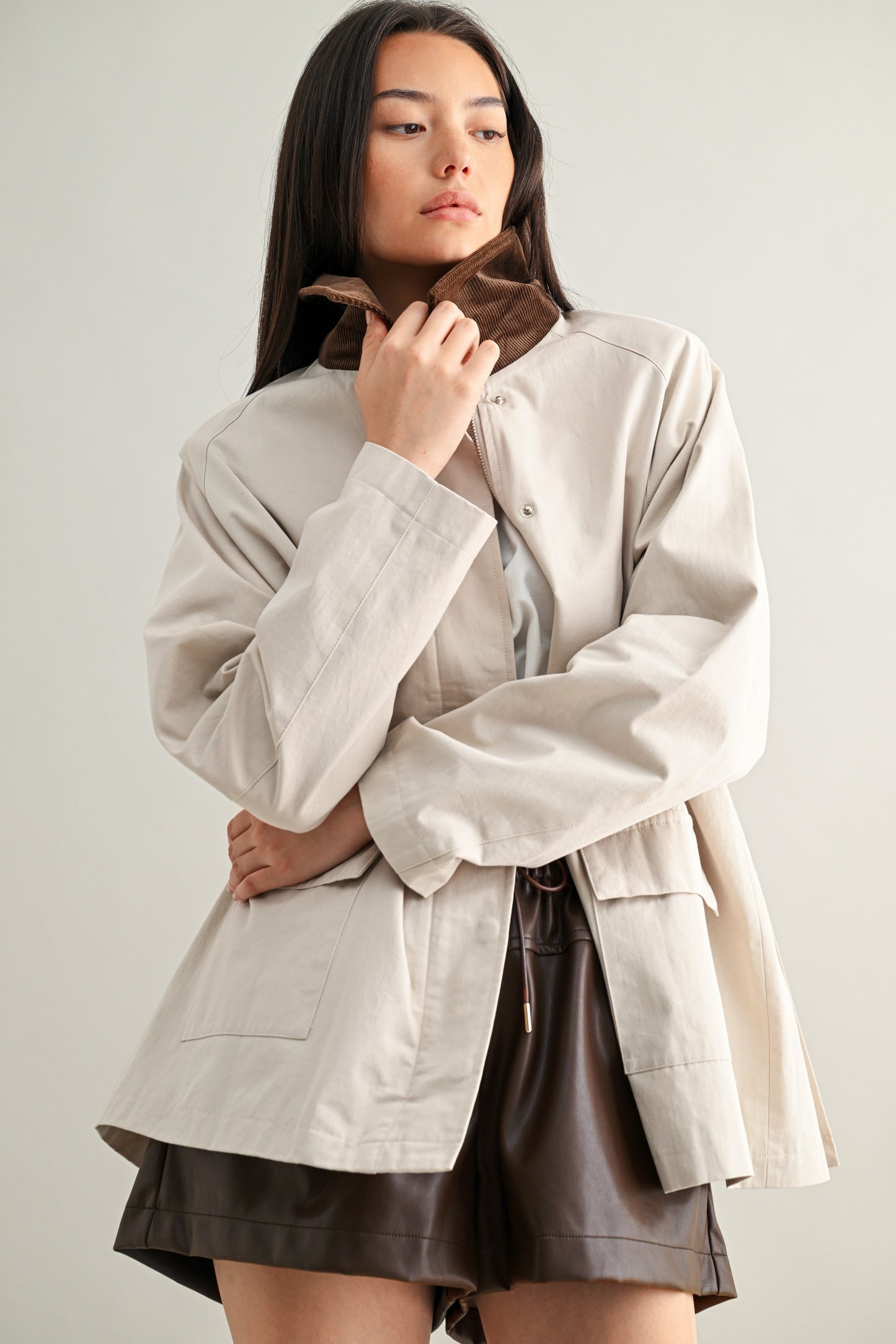Taupe Collar Oversized Jacket