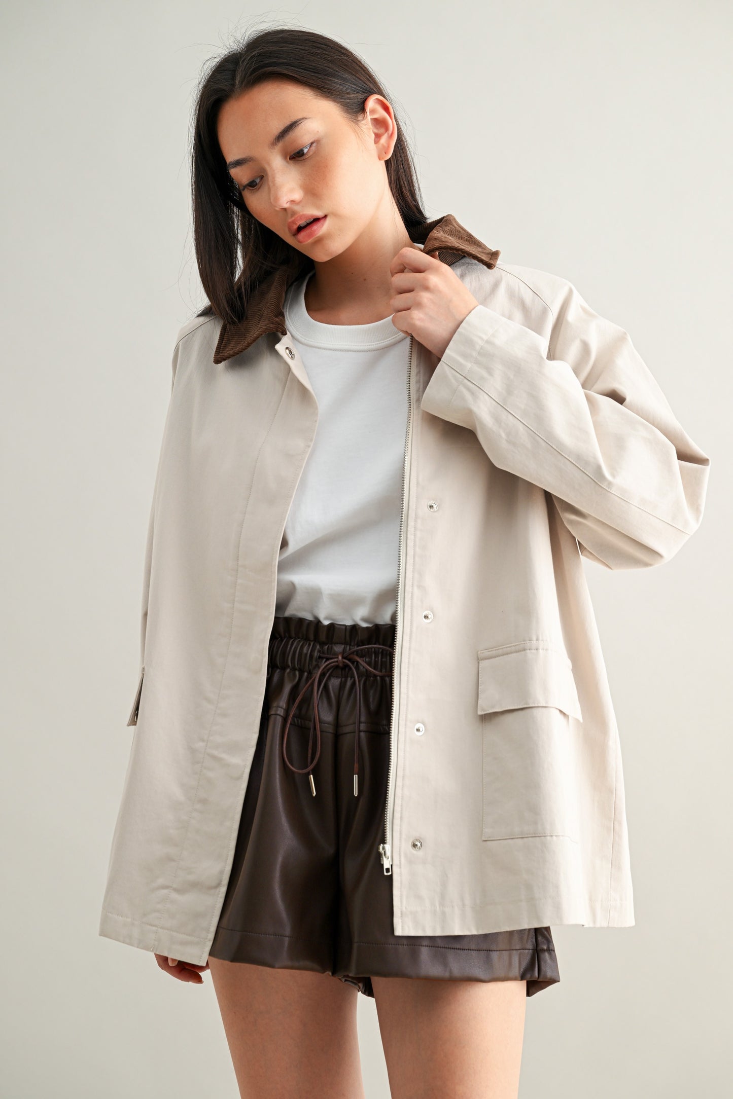 Taupe Collar Oversized Jacket