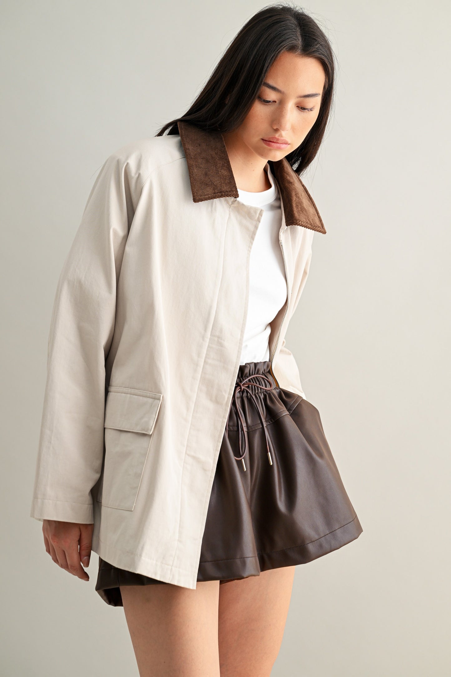 Taupe Collar Oversized Jacket