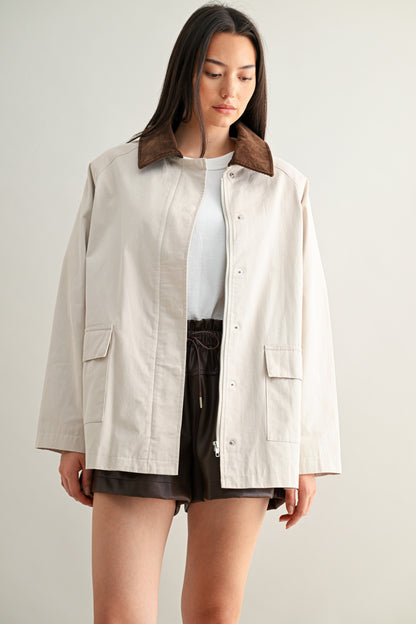 Taupe Collar Oversized Jacket