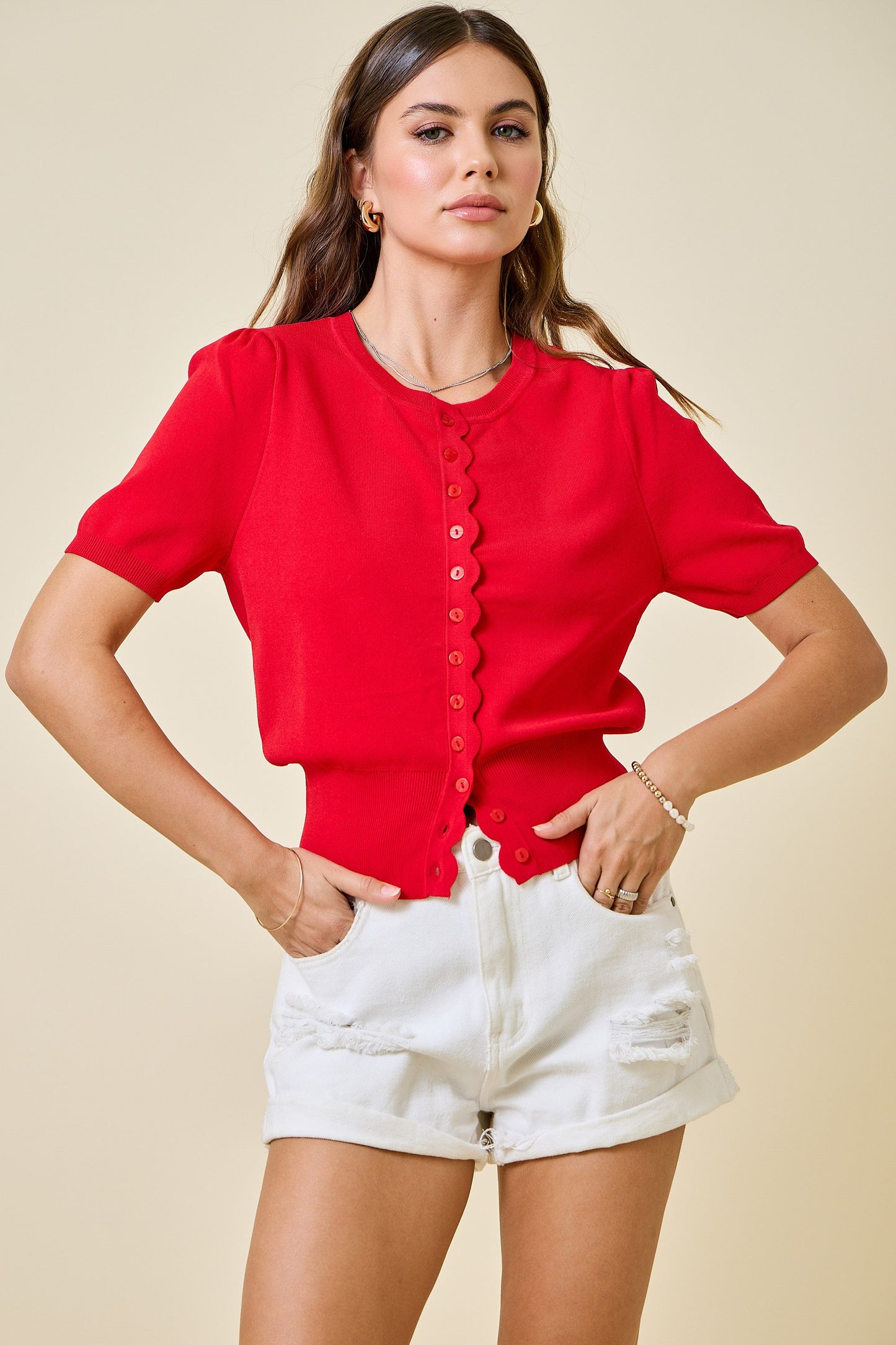Scalloped Button Down Cardigan Top