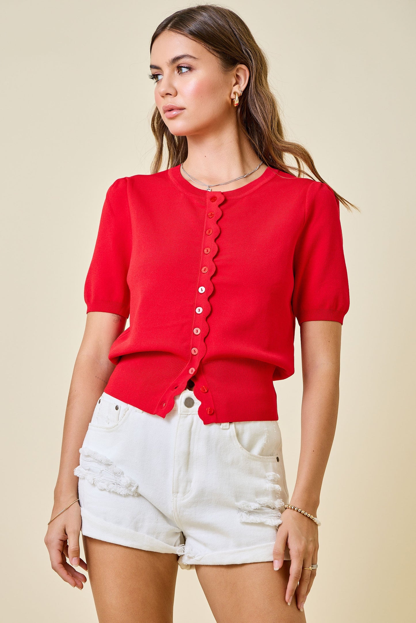Scalloped Button Down Cardigan Top
