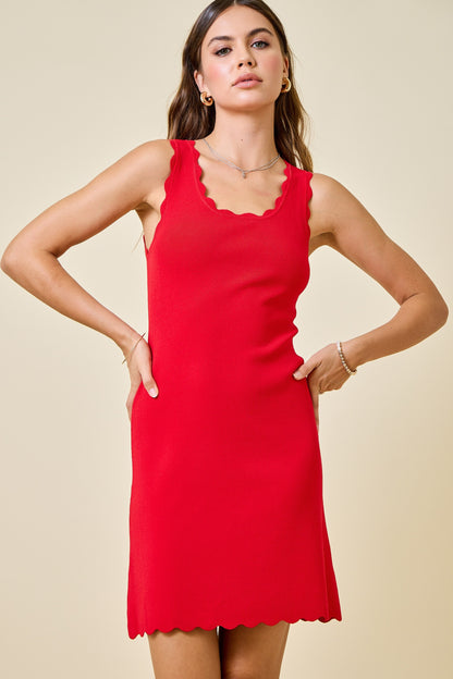 Red Scalloped Summer Knit Dress
