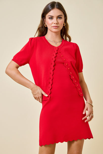 Red Scalloped Summer Knit Dress