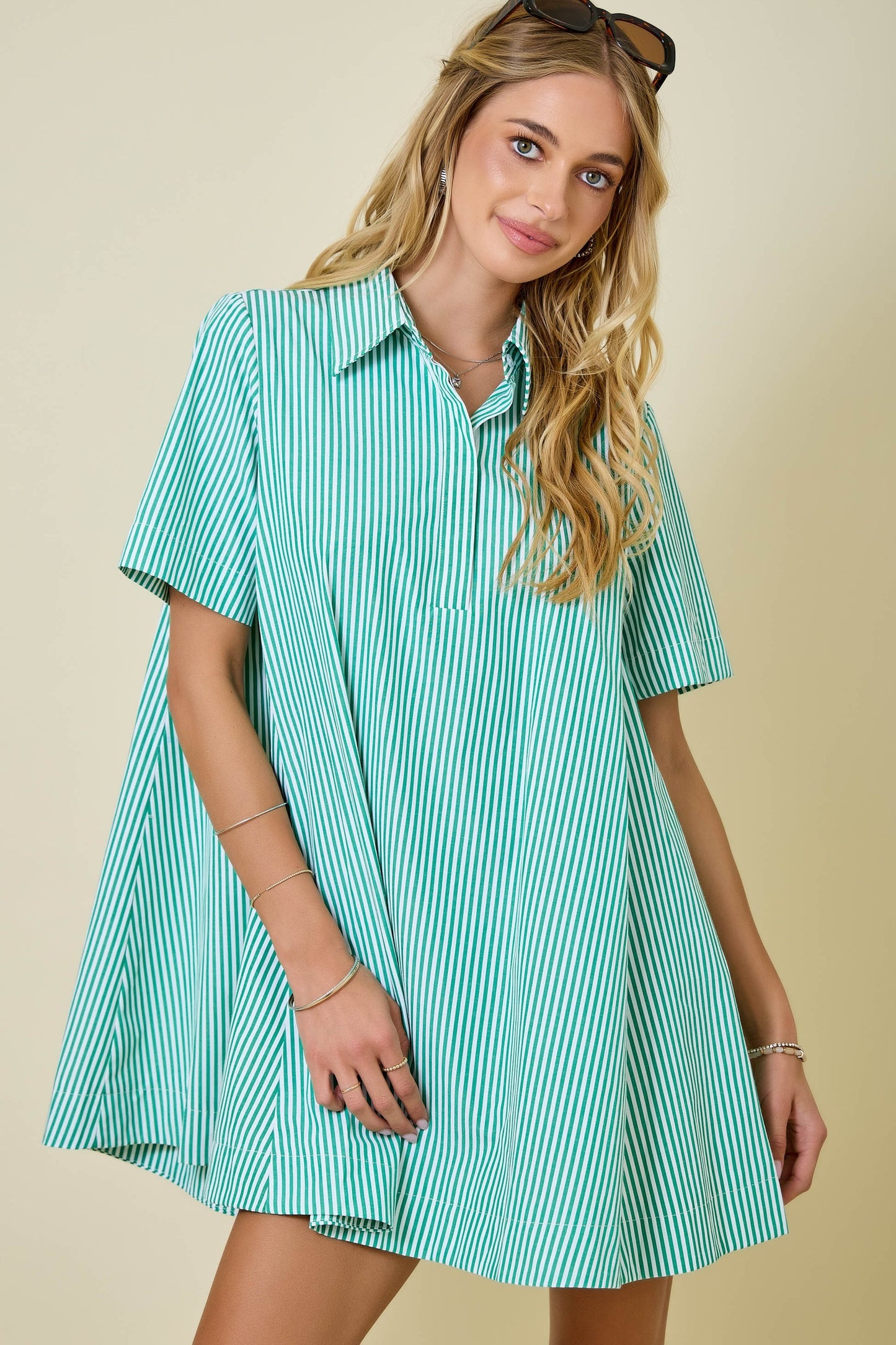 Striped Short Sleeve Swing Dress