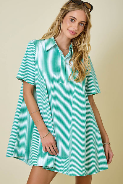 Striped Short Sleeve Swing Dress