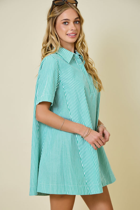 Striped Short Sleeve Swing Dress