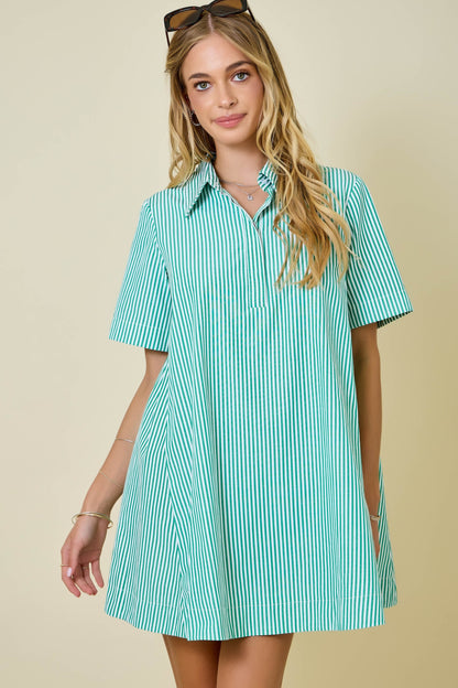Striped Short Sleeve Swing Dress