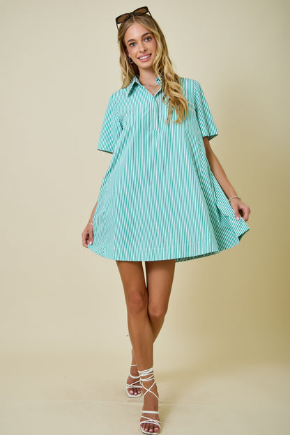 Striped Short Sleeve Swing Dress