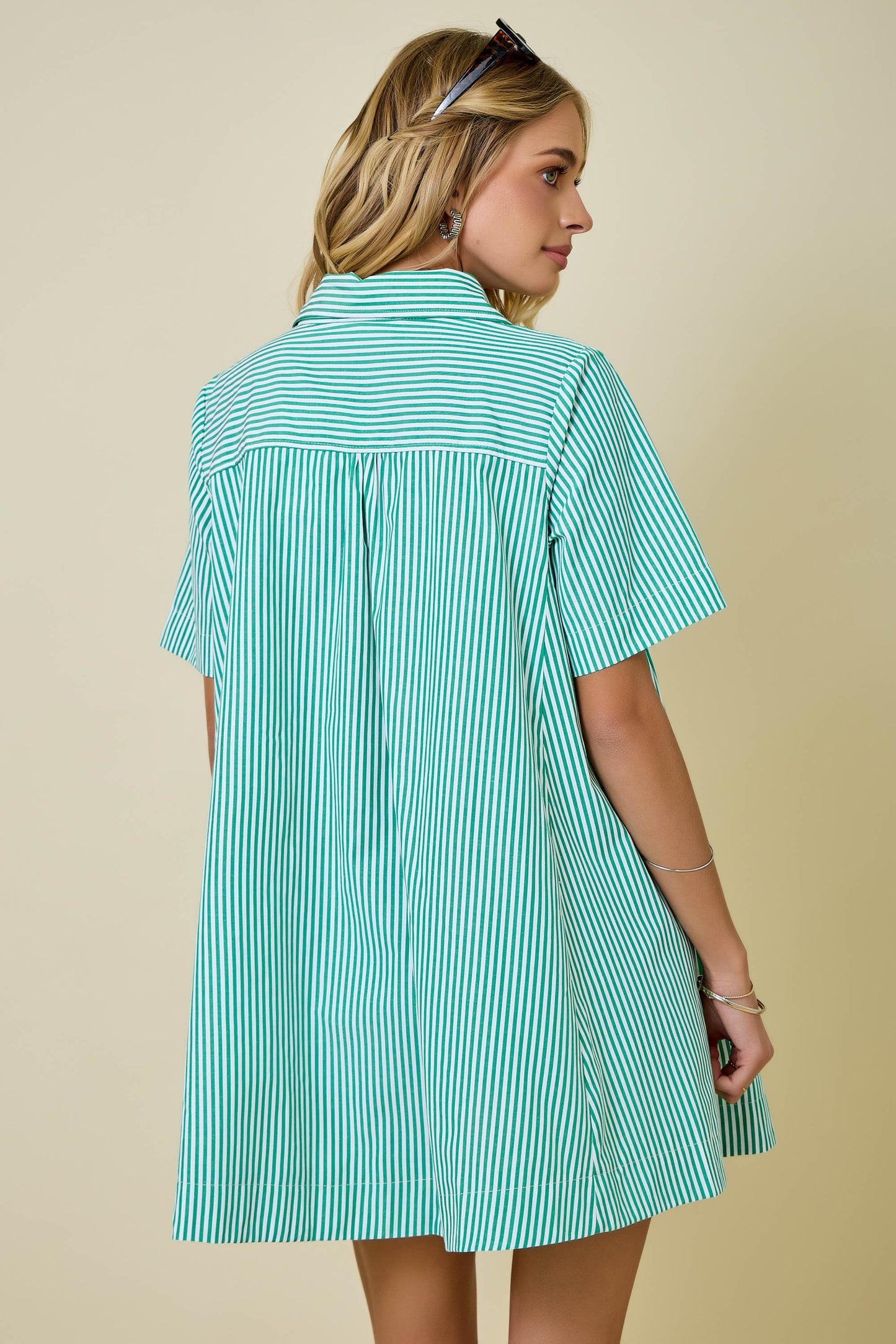 Striped Short Sleeve Swing Dress