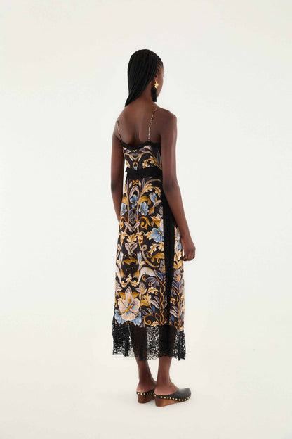 Black Flowerful Garden Midi Dress