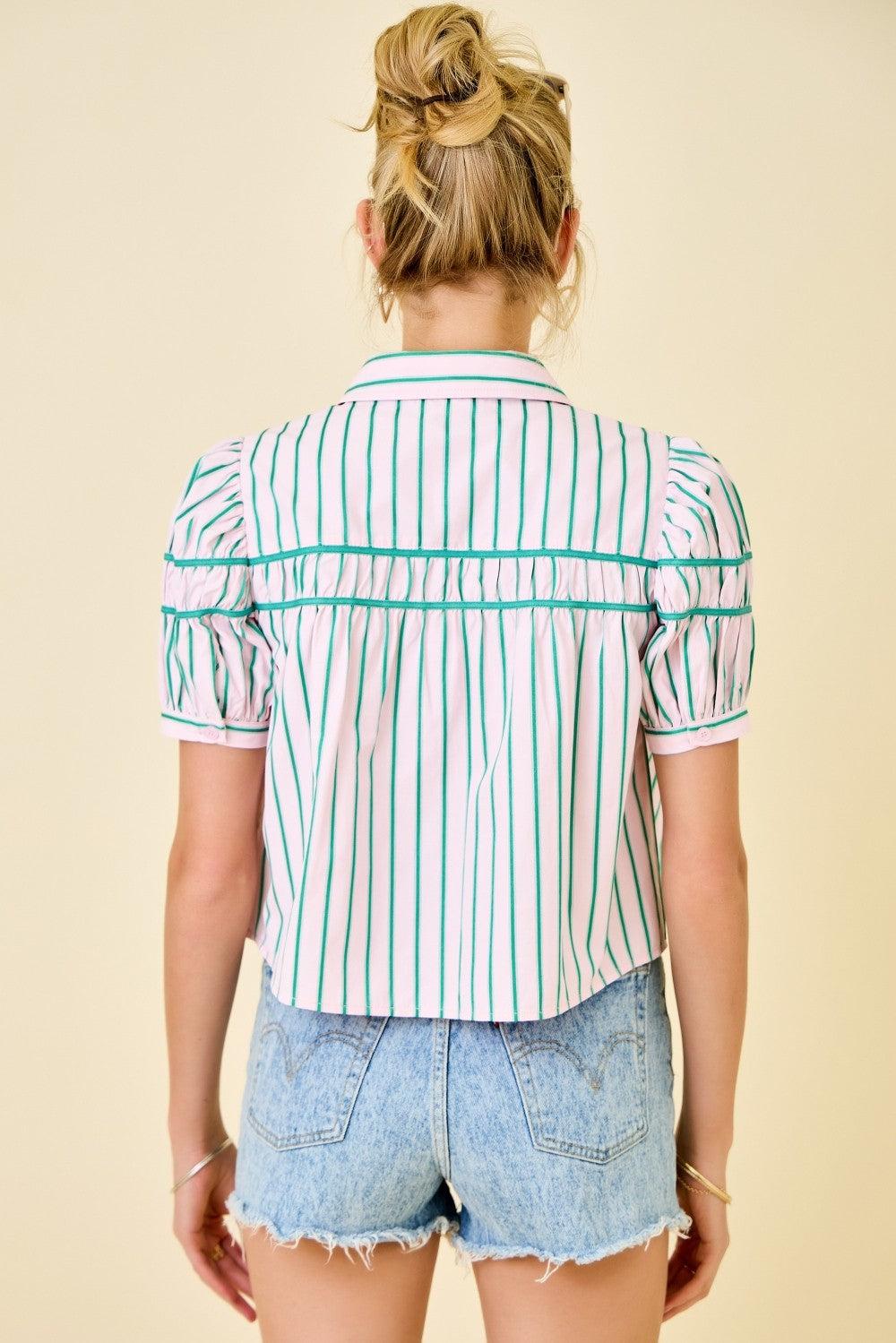 Stripe Button Down in Green/Pink