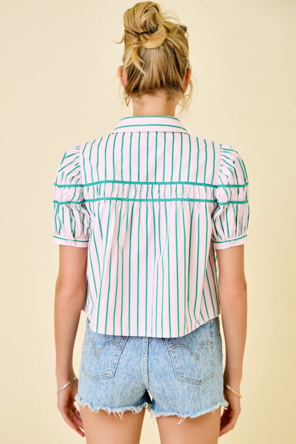 Stripe Button Down in Green/Pink