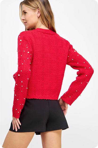 Pearl & Rhinestone Knit Cardigan