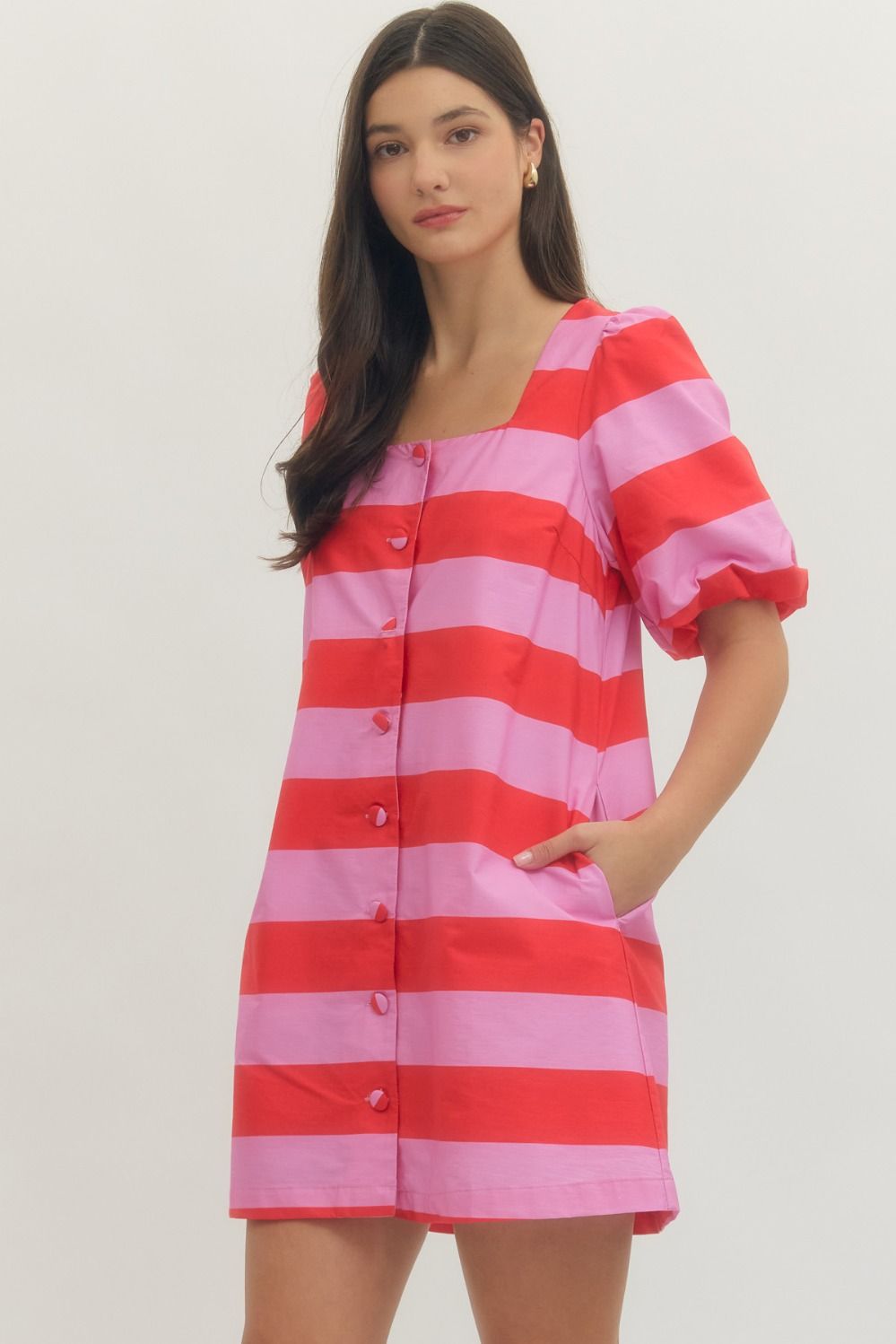 Elizabeth Striped Mini Dress in Red & Pink