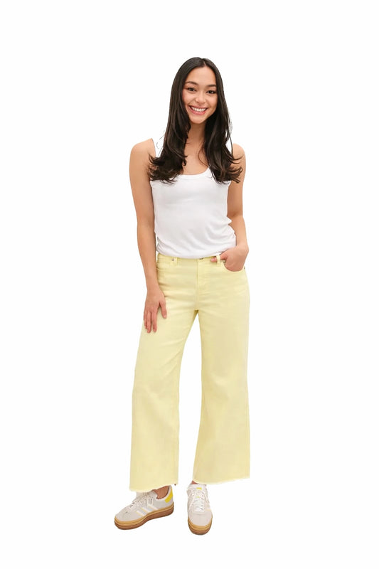Raw Hem Wide Leg Jean in Sunshine Fade