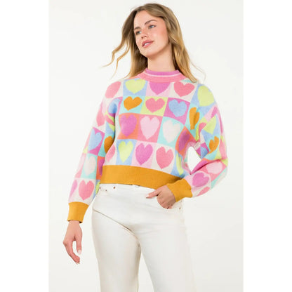 Mock Neck Heart Sweater
