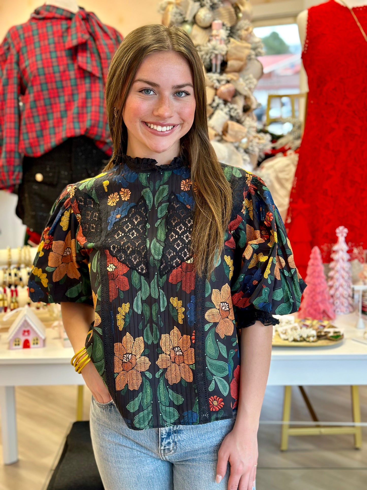 Stitched Garden Short Sleeve Blouse