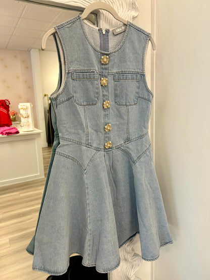 Jeweled Button Denim Dress