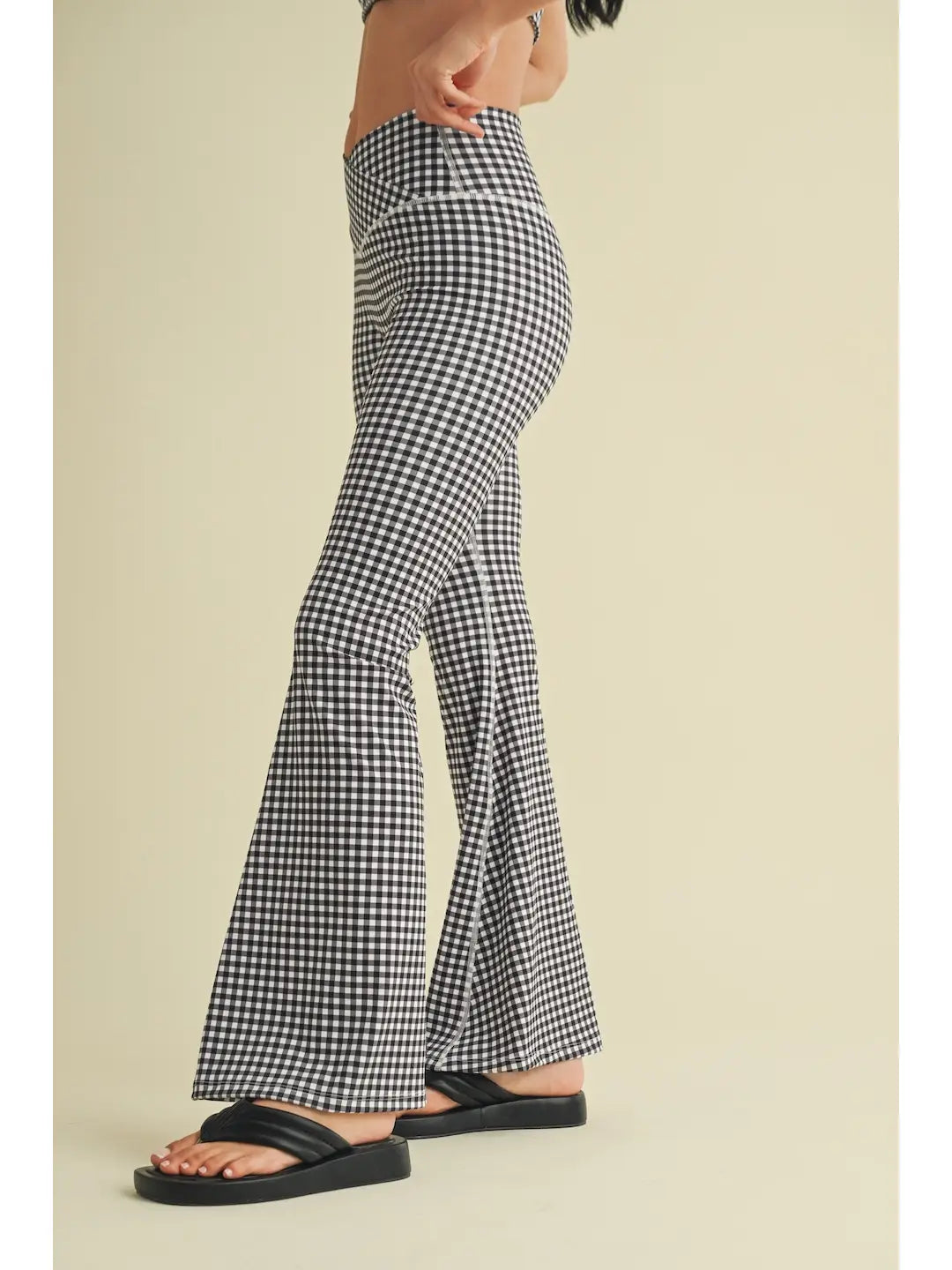 Black Gingham Crossover Flare Legging