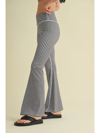 Black Gingham Crossover Flare Legging