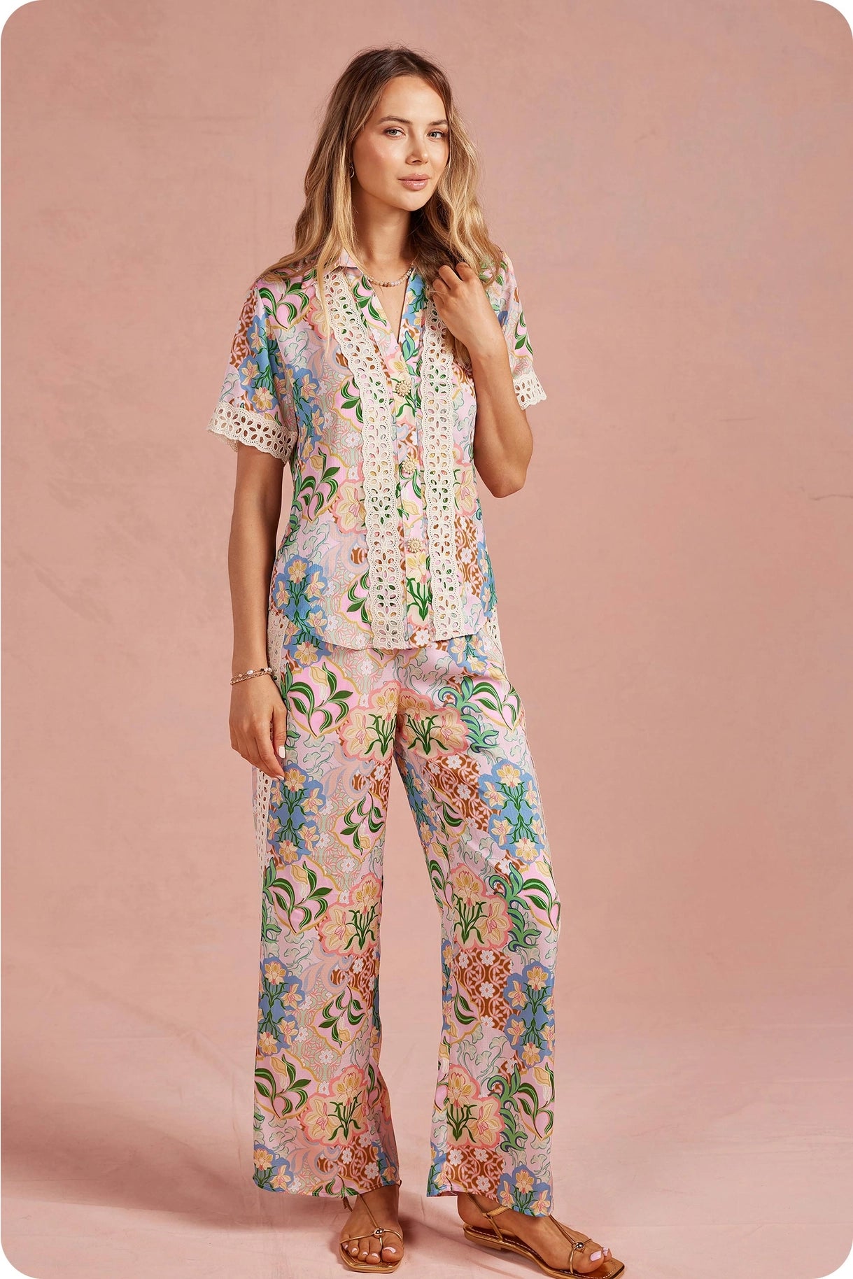 Garden Party Crochet Contrast Satin Pants