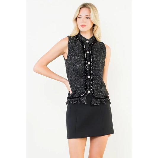 Fringed Sequin Knit Vest