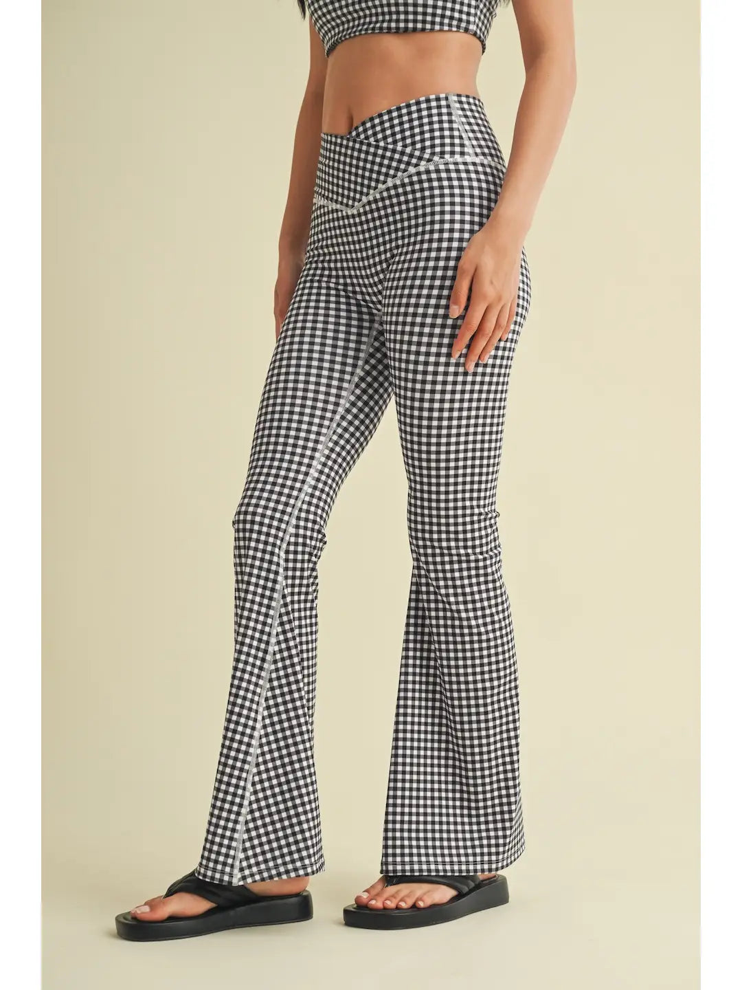 Black Gingham Crossover Flare Legging