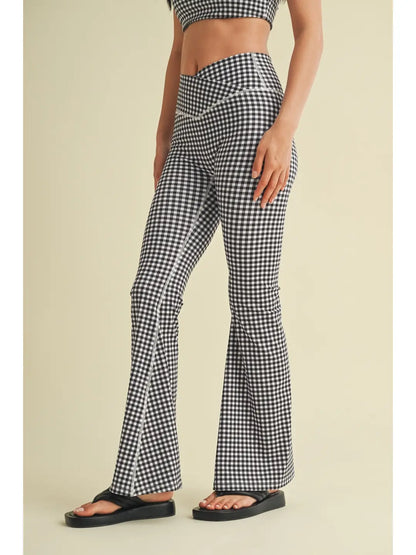 Black Gingham Crossover Flare Legging