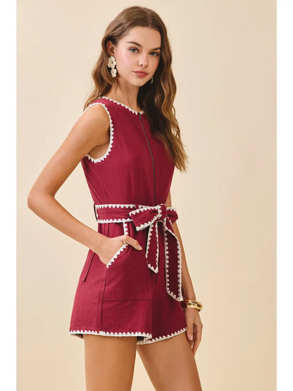 Triangle Embroidery Stitch Detail Romper