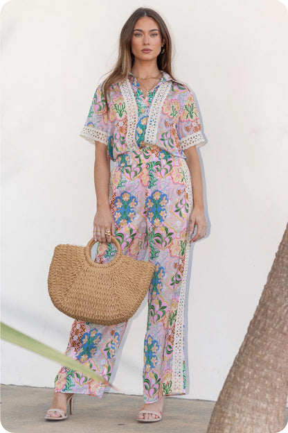 Garden Party Crochet Contrast Satin Pants