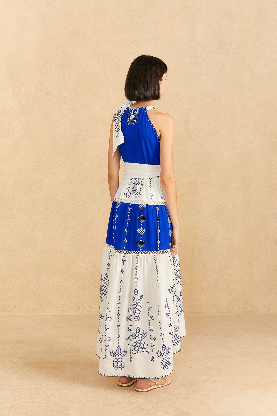 Embroidered Jungle Scarf Blue Maxi Dress