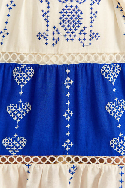 Embroidered Jungle Scarf Blue Maxi Dress