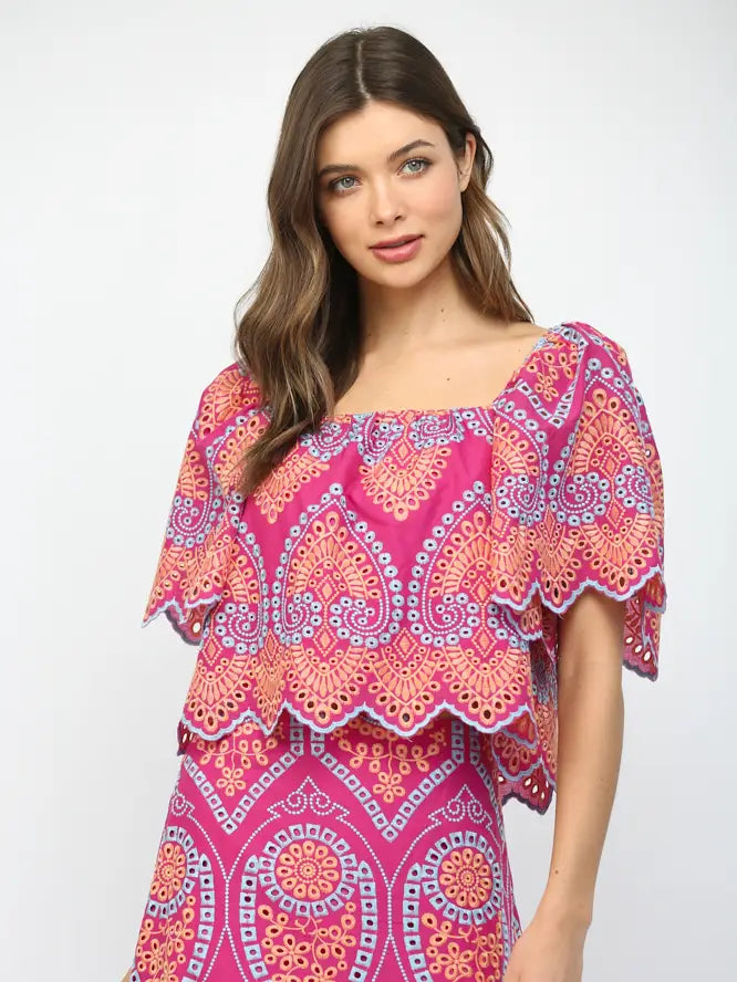 Square Neck Embroidered Top