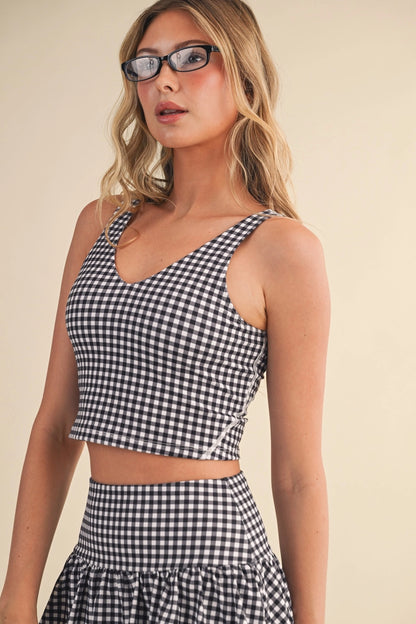 Black Gingham Aligned Cropped Top