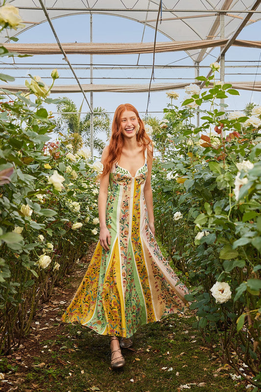 Delicate Floral Stripes Maxi Dress in Multi Color