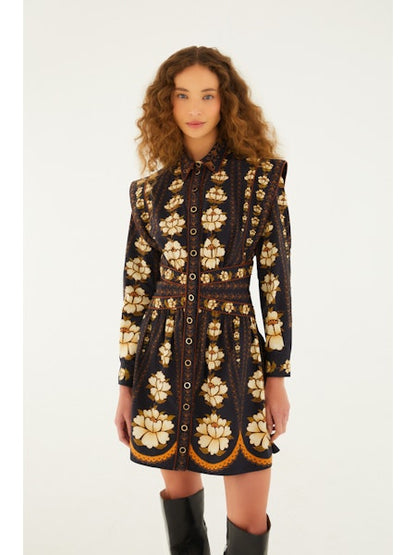 Embroidered Flowers Dress in Black