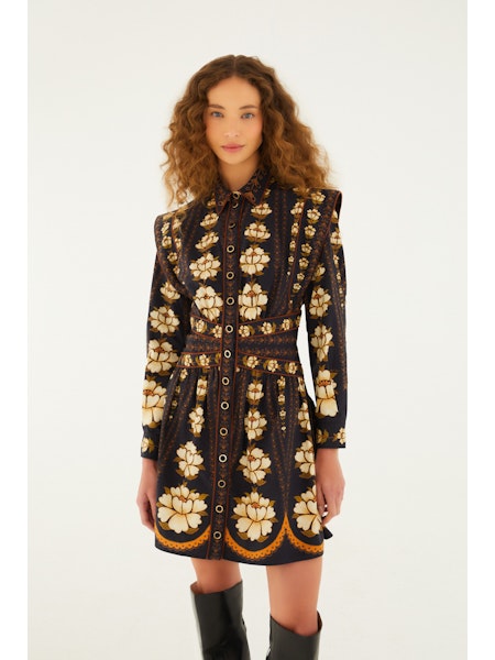 Embroidered Flowers Dress in Black