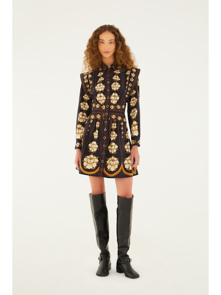 Embroidered Flowers Dress in Black