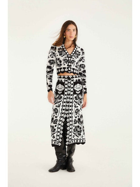 Floral Arabesque Knit Skirt in Black