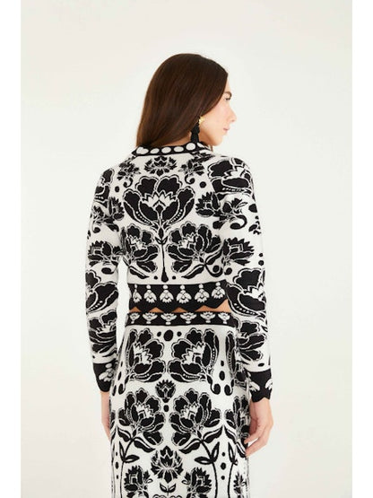 Floral Arabesque Knit Top in Black
